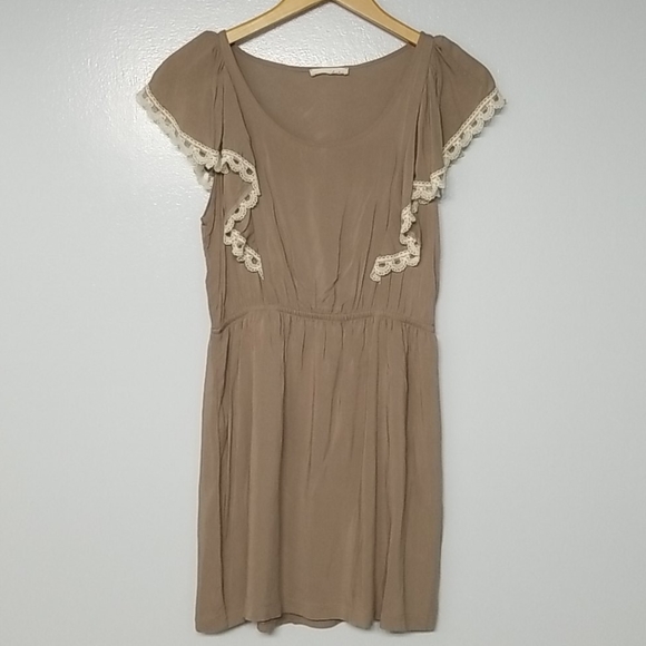 Lush Dresses & Skirts - Lush taupe lace pinafore minidress